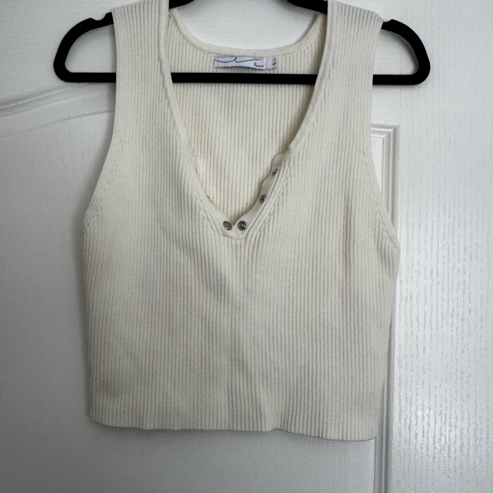 Cream Ribbed Sleeveless Top
